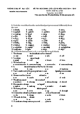 Đề thi chọn học giỏi môn Tiếng Anh Lớp 8 - Năm học 2014-2015 - Trường THCS Phù Đổng (Có đáp án)
